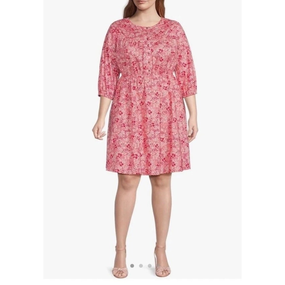 NWT Terra & Sky Cotton Smock Button Front Floral Peasant Dress‎ Size 0X 14w - M
